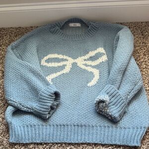 Elegant Blue Sweater with Bow Accent